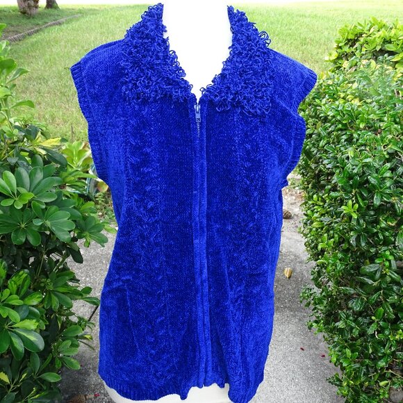Lisa International Royal Blue Zippered Knit Sleeveless Vest XL - Picture 1 of 10